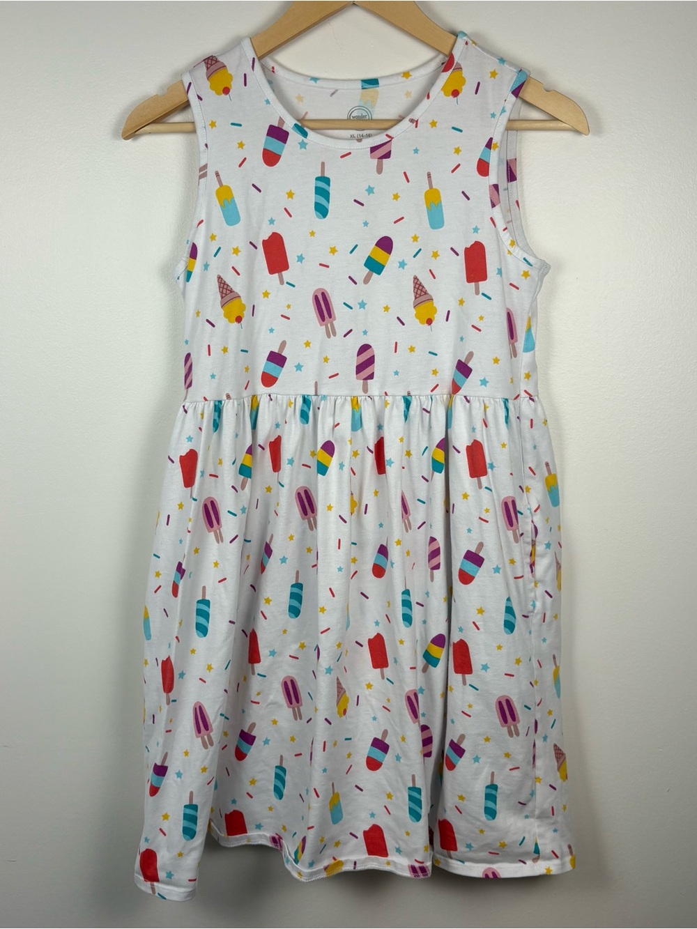 Wonder Nation Girls White Ice Cream & Popsicle Summer Dress, Size XL (14-16)